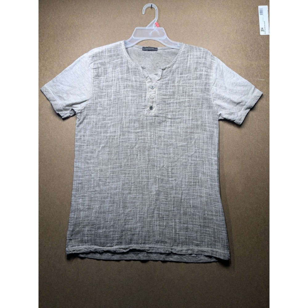 Focus Moda Italy Mens Grey Cotton Linen Blend Textured Henley Shirt Size M